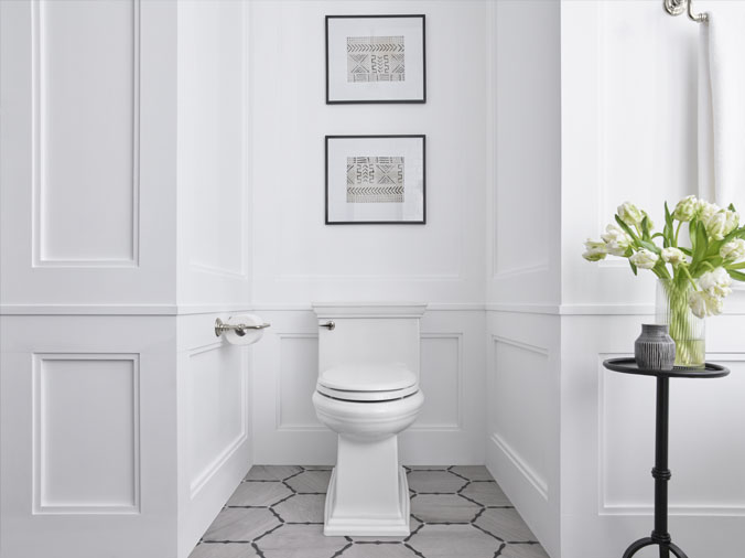 White bathroomm with white toilet