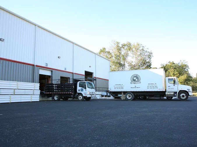 Weinstein Broomall plumbing warehouse exterior with delivery trucks